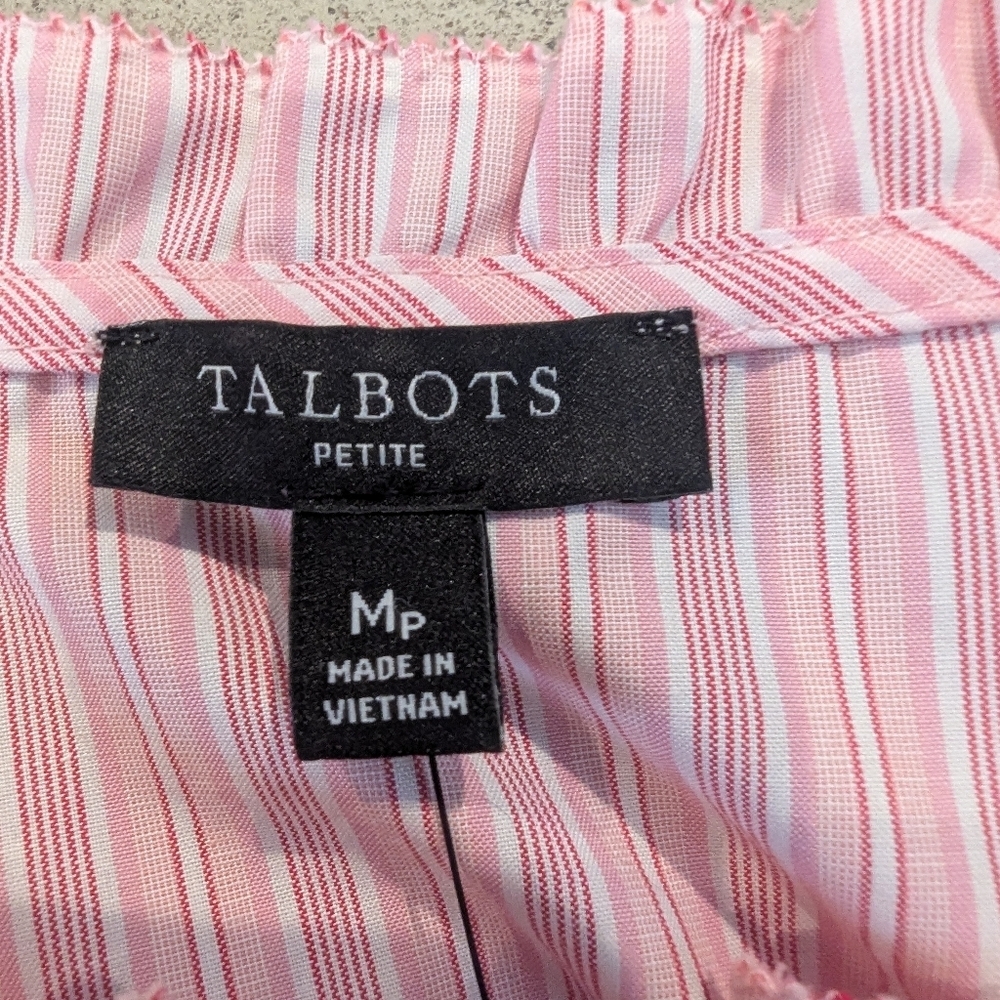 Talbots Pink Puff Sleeve Blouse with Frill Collar-Size M Petite New With Tag - Picture 6 of 11